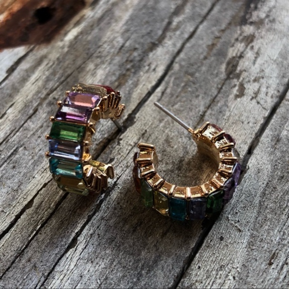 Rainbow Crystal Mini Hoops! - Picture 2 of 5